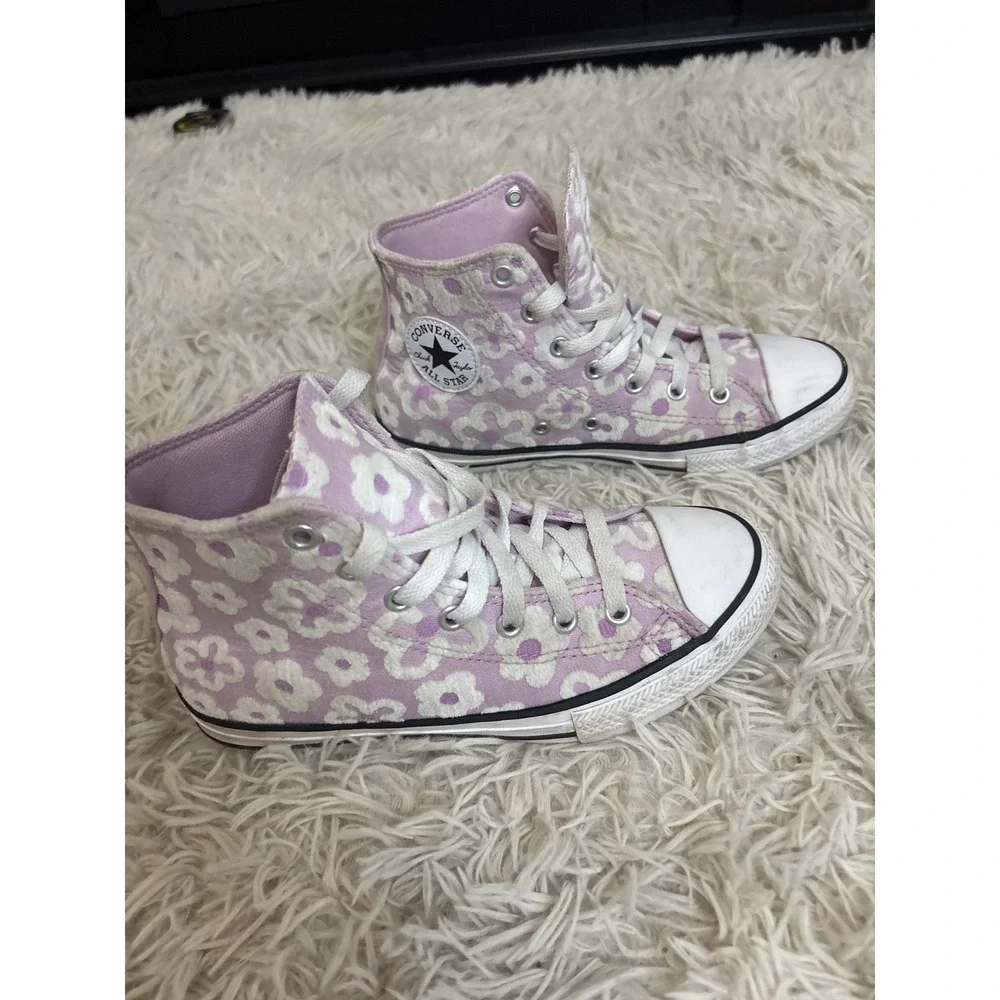 Converse Chuck Taylor All Star High Top Sneakers Lilac‎ Floral Women 5.5 Youth 3